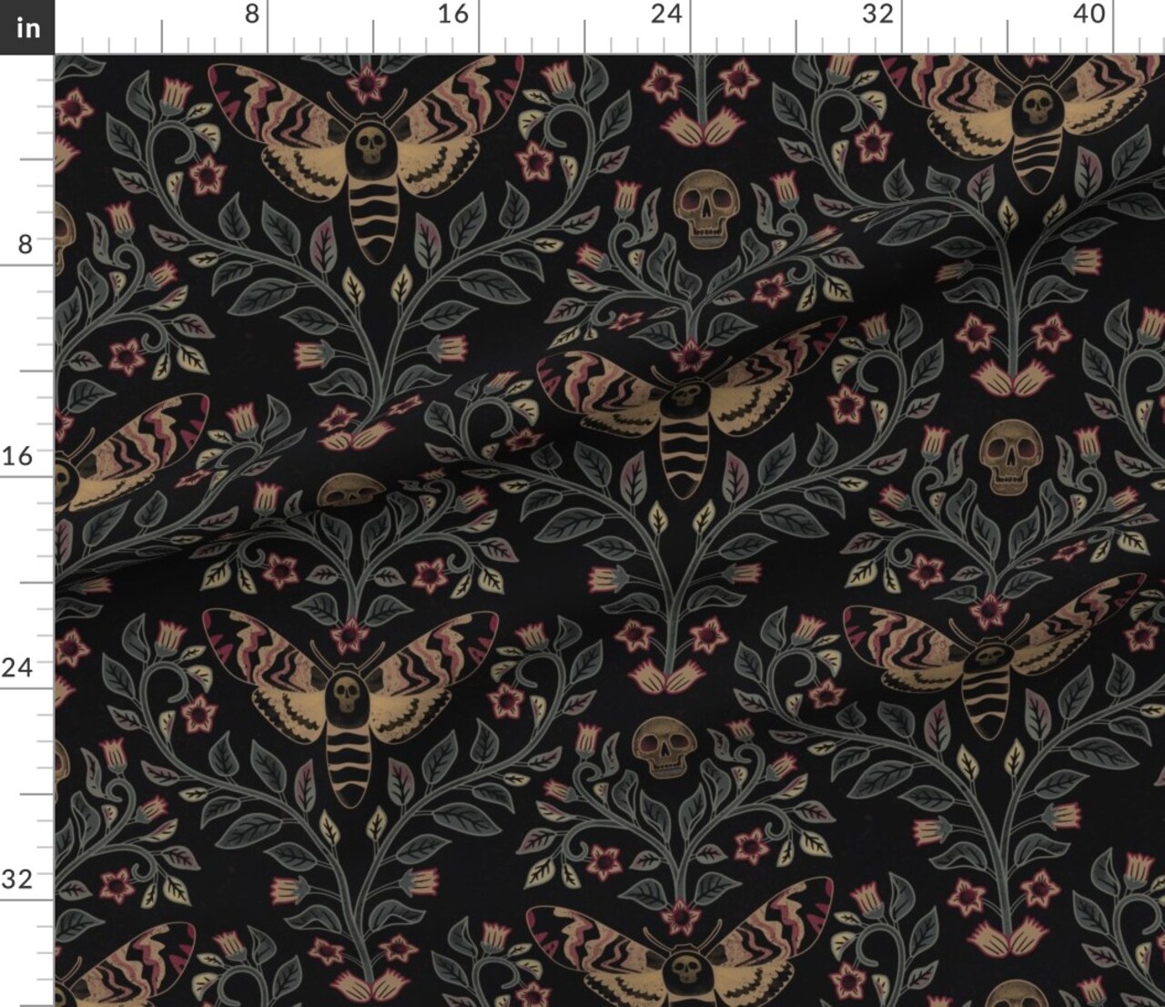 Various Fabrics by the Yard or Fat Quarter Death Head Moth Gothic Belladonna Skull Black Green Large Scale Custom Printed Fabric by Spoonflower